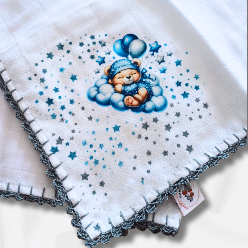 Fralda de Pano Bordada com Estampa de Urso