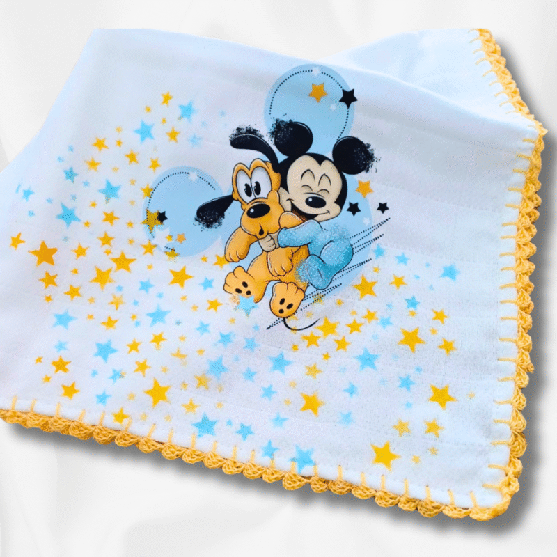 Fralda de Pano Bordada - Mickey e Pluto
